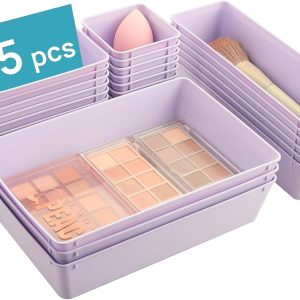 Vtopmart 25 PCS Plastic Drawer Organizers Set. 4-Size Versatile Bathroom and Vanity Drawer Organizer Trays. Storage Bins for Makeup. Bedroom. Kitchen Gadgets Utensils and Office